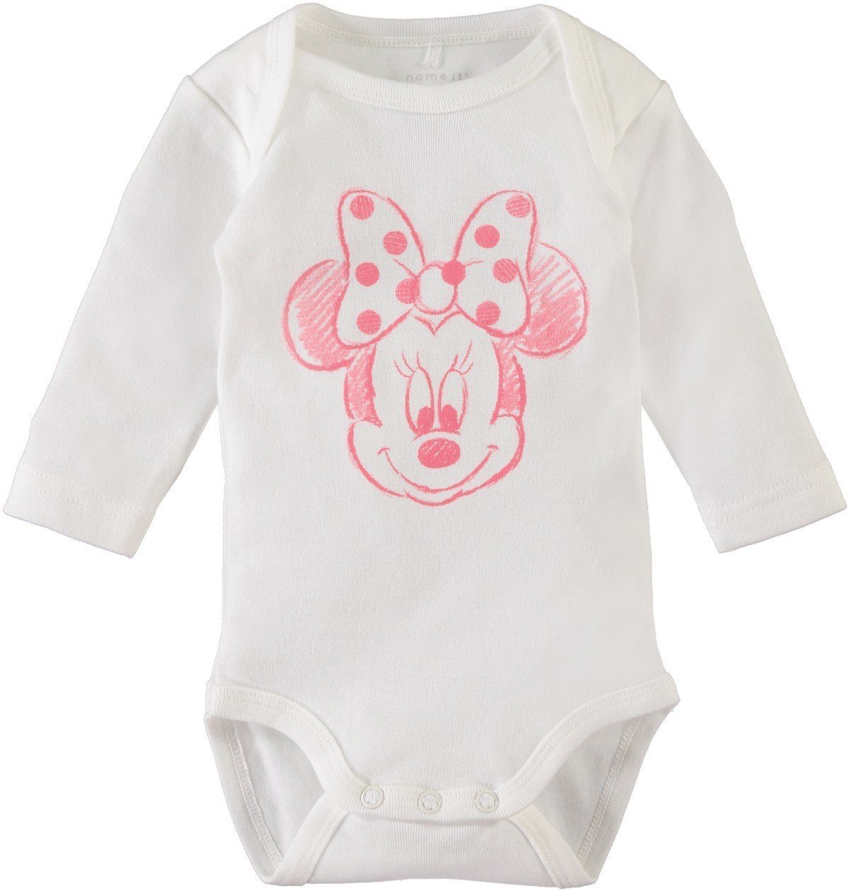 Name it Baby Girl 2-Pack Minnie Mouse Long Sleeved Cotton Romper Bodysuits WHITE FRONT