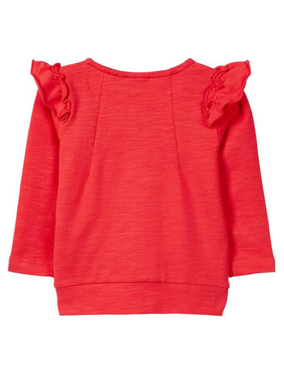 Name it Baby Girl Organic Cotton Zip Up Sweat Cardigan with Frill on Shoulders HIBISCUS BACK