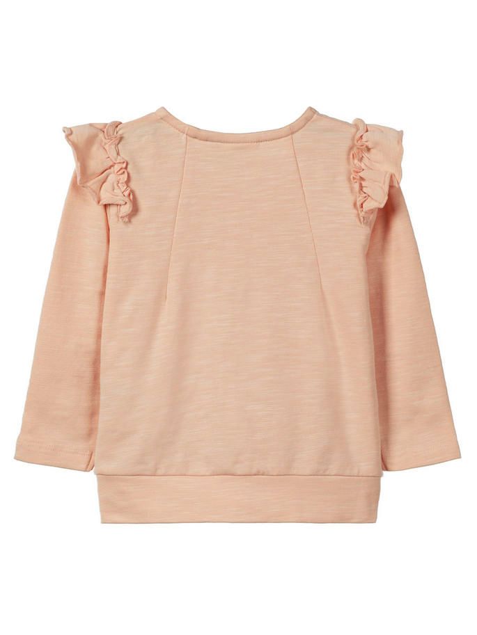 Name it Baby Girl Organic Cotton Zip Up Sweat Cardigan with Frill on Shoulders PEACHY KEEN BACK