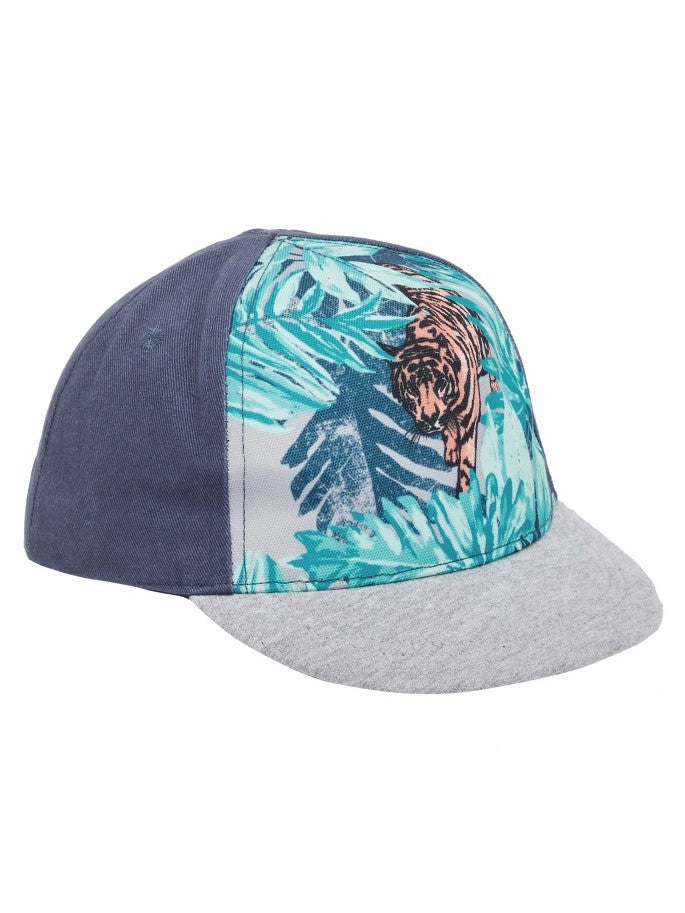 Name it Mini Boy Cap with Tiger Print in Indigo FRONT SIDE