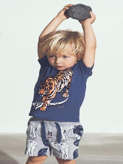 Name it Mini Boy Long Sweat Short with Animal Print in Grey & Indigo MODEL