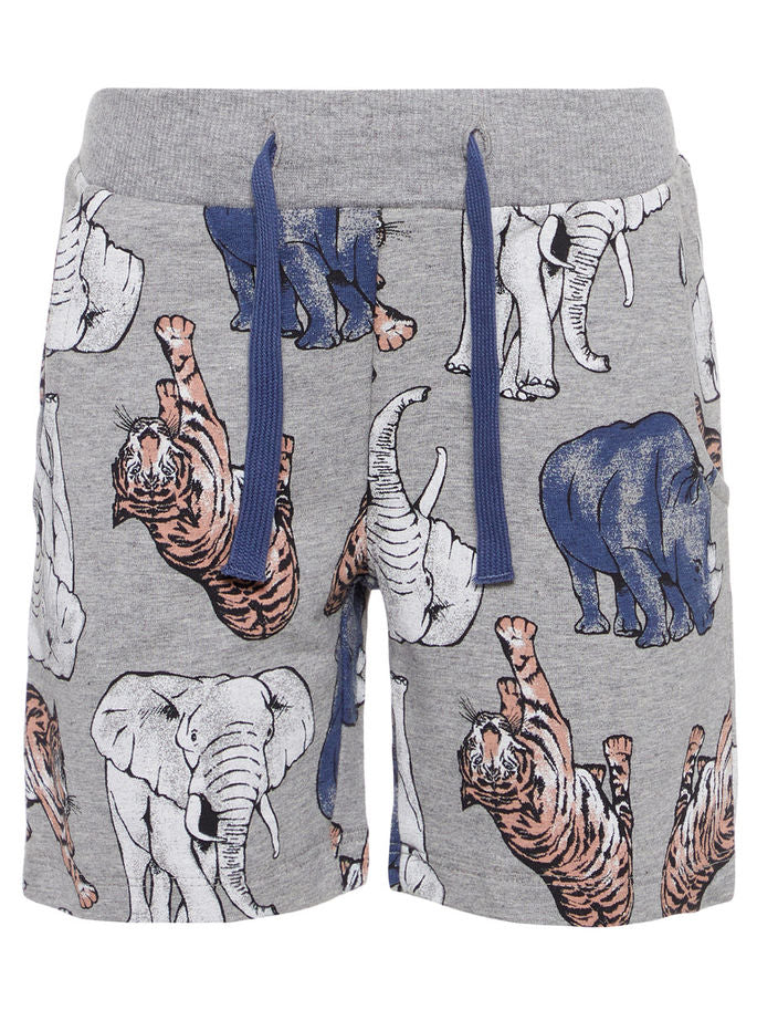 Name it Mini Boy Long Sweat Short with Animal Print in Grey FRONT