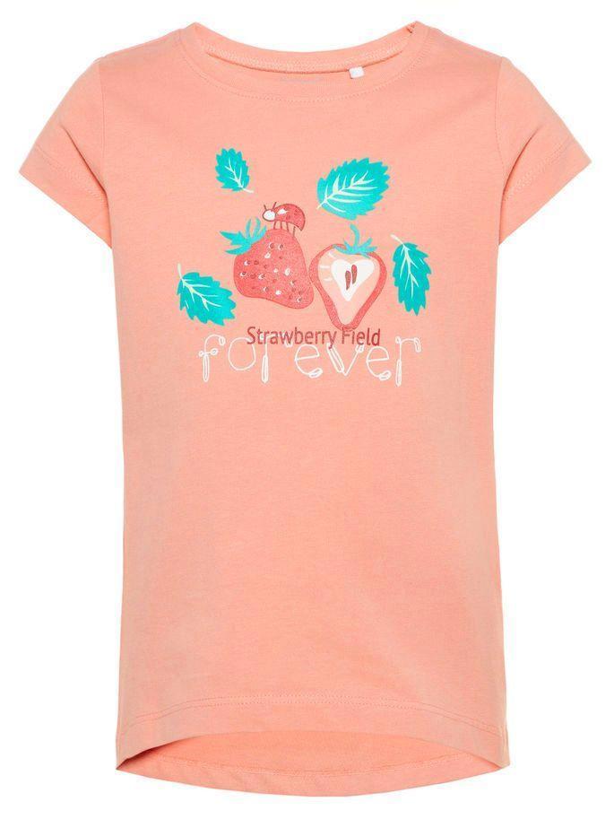 Name it Mini Girl T-Shirt with Colourful Strawberry Print in Pink FRONT