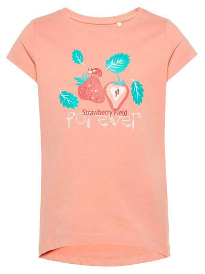 Name it Mini Girl T-Shirt with Colourful Strawberry Print in Pink FRONT