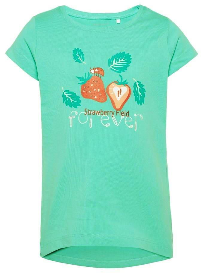 Name it Mini Girl T-Shirt with Colourful Strawberry Print in Blue FRONT