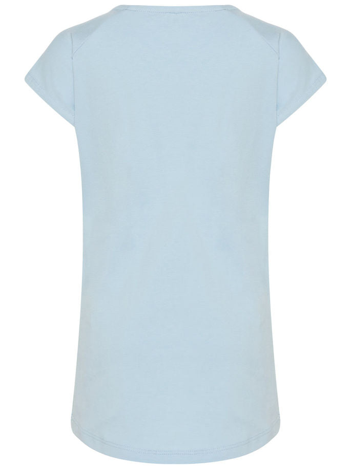 Name it Mini Girl Organic Cotton Cap Sleeved T-Shirt with Colourful Pom Poms CASHMERE BLUE BACK