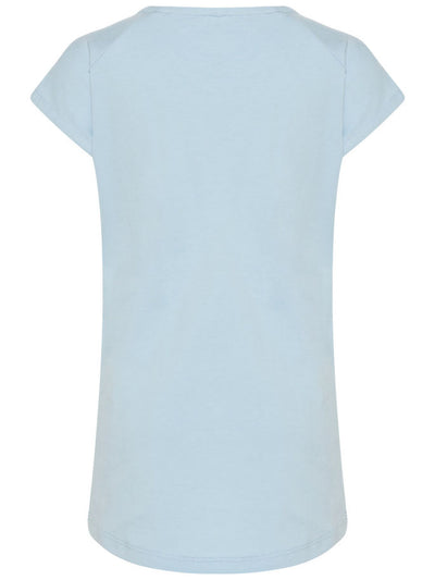 Name it Mini Girl Organic Cotton Cap Sleeved T-Shirt with Colourful Pom Poms CASHMERE BLUE BACK