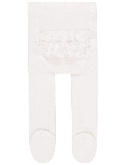 Name it Baby Girl Solid White Tights with Lace Frill on Back 