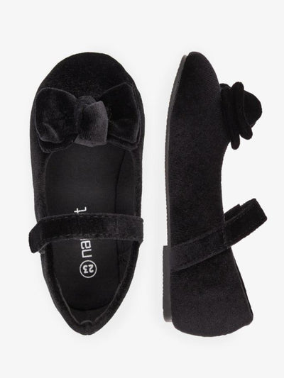 Name it Mini Girl Black Velvet Velcro Shoes with Bow Detail