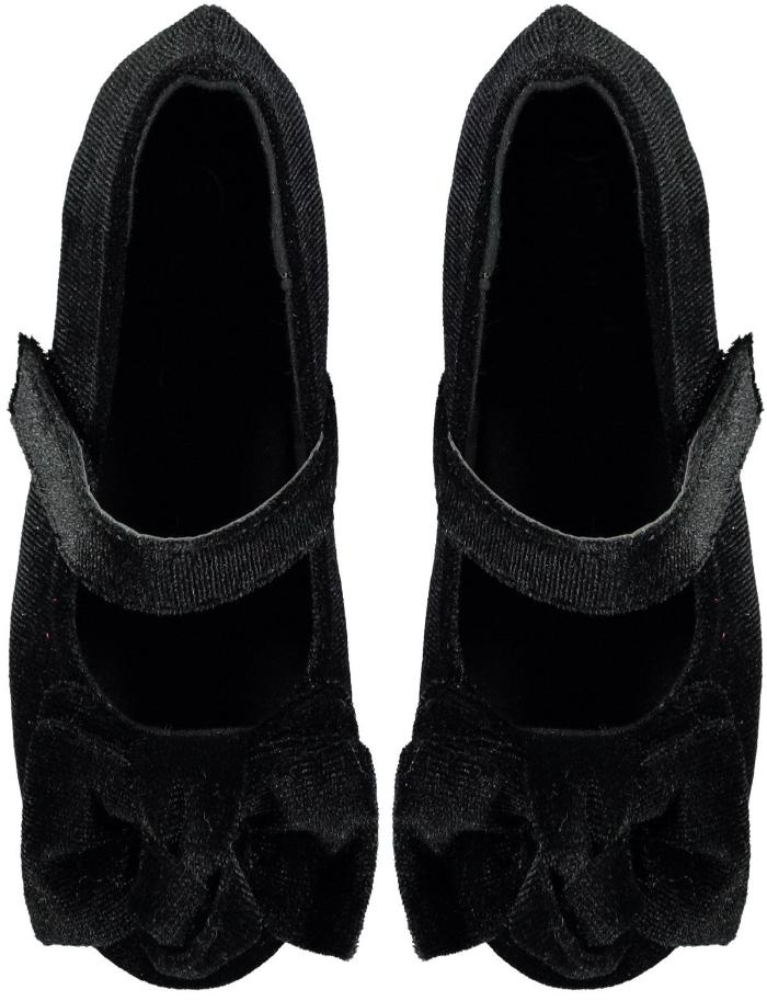 Name it Mini Girl Black Velvet Velcro Shoes with Bow Detail