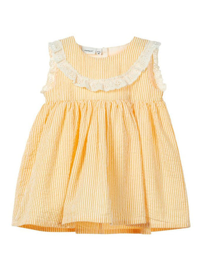 Name it Baby Girl Cotton Striped Dress in Yellow