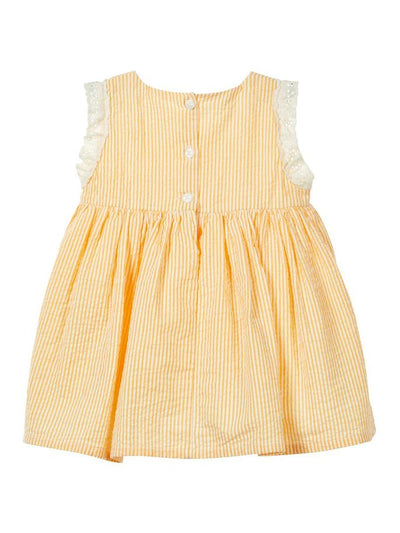 Name it Baby Girl Cotton Striped Dress in Yellow & Pink