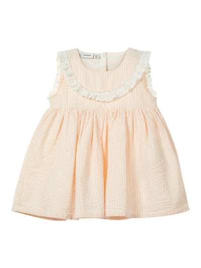 Name it Baby Girl Cotton Striped Dress in Pink