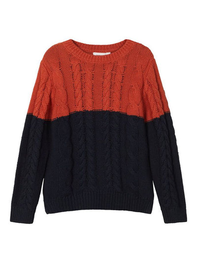 name it toddler boy navy and red cable knit jumper