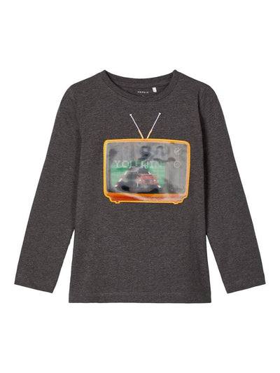 name it toddler boys dark grey long sleeve top with television graphic