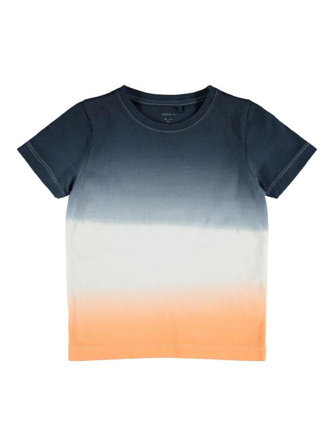 name it toddler boys ombre navy white and orange t-shirt.