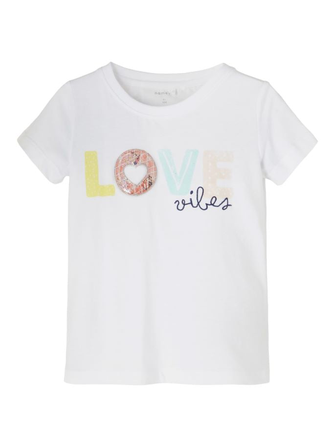 Name it Mini Girls White Short Sleeved 3D Graphic Top