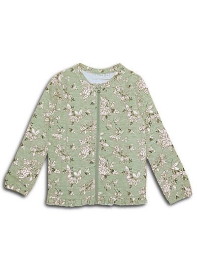 Name it Mini Girls Green Floral Zip-Up Cardigan