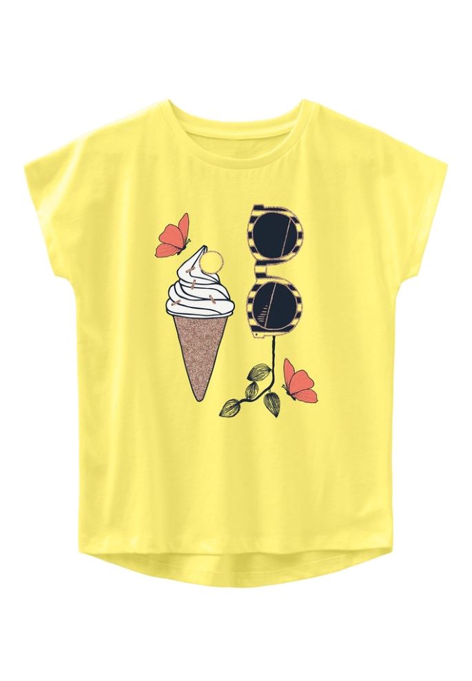 Name it Mini Girls Cap Sleeved Lemon Graphic Print Top