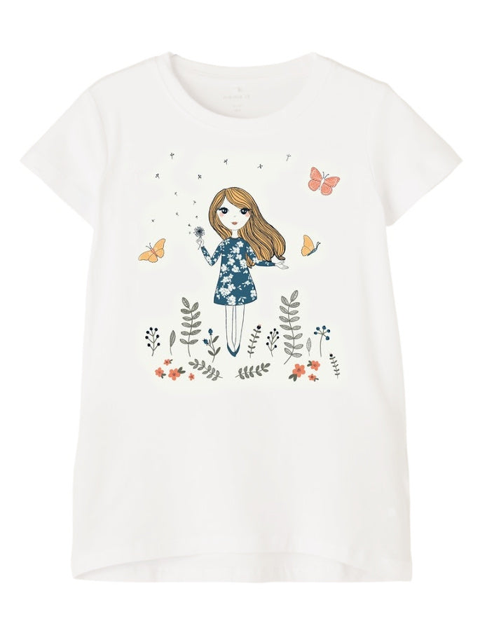 Name It Mini Girl short sleeved white cotton tunic with girly graphic