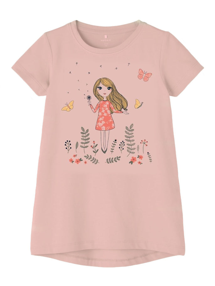 Name It Mini Girl short sleeved pink cotton tunic with girly graphic
