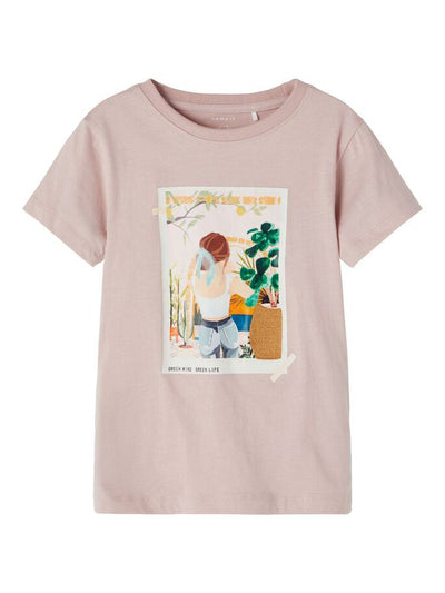 Name it Girls Short Sleeved Cotton Top with Front Graphic