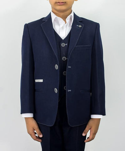 Cavani Fabian Navy Blue Boys Denim Style Suit MODEL