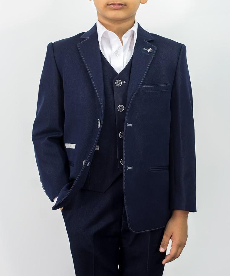 Cavani Fabian Navy Blue Boys Denim Style Suit FRONT