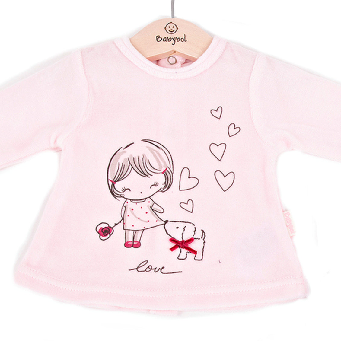 Babybol Baby Girl Velour 2-Piece Set - Pink Love Hearts