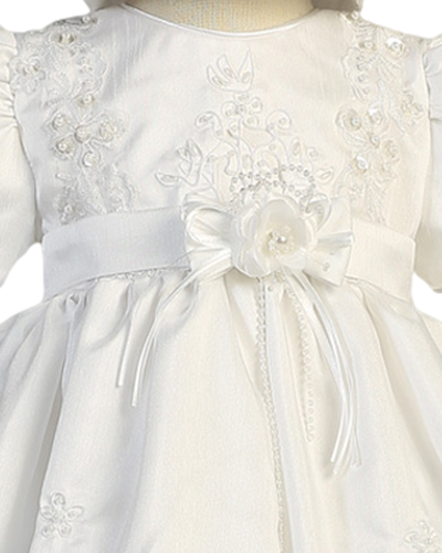 Girls Christening Dress With Matching Bonnet Beaded Embroidery