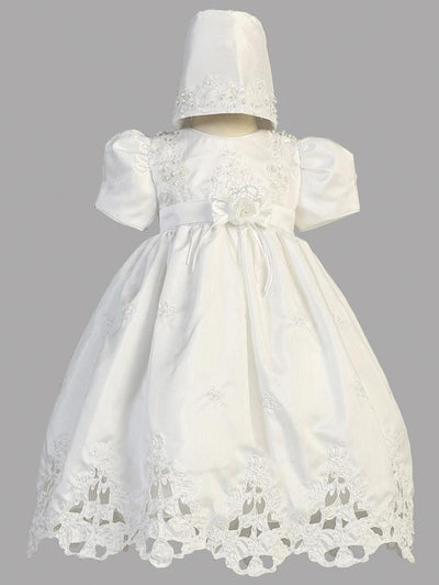 Girls Christening Dress With Matching Bonnet Beaded Embroidery