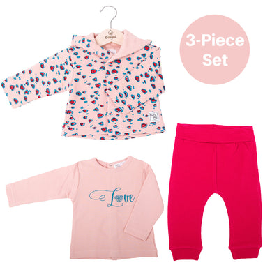 Babybol Baby Girl 3-Piece Hooded Cardigan Sweat Set