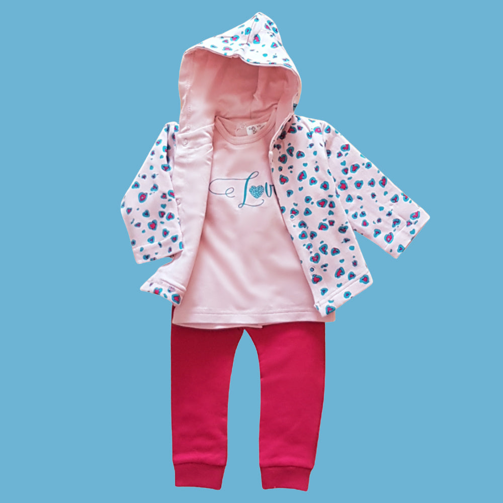 Babybol Baby Girl 3-Piece Hooded Cardigan Sweat Set