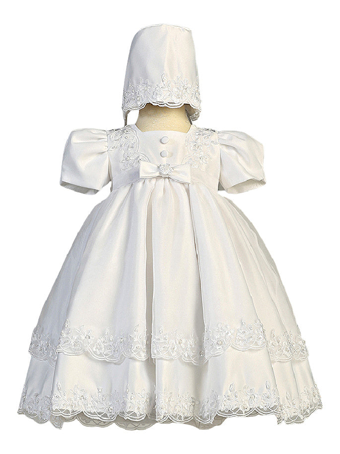 Girls Short Style Christening Dress with Matching Bonnet