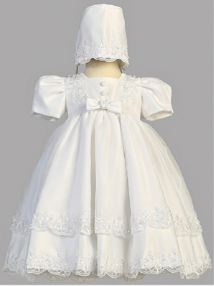 Girls Short Style Christening Dress with Matching Bonnet