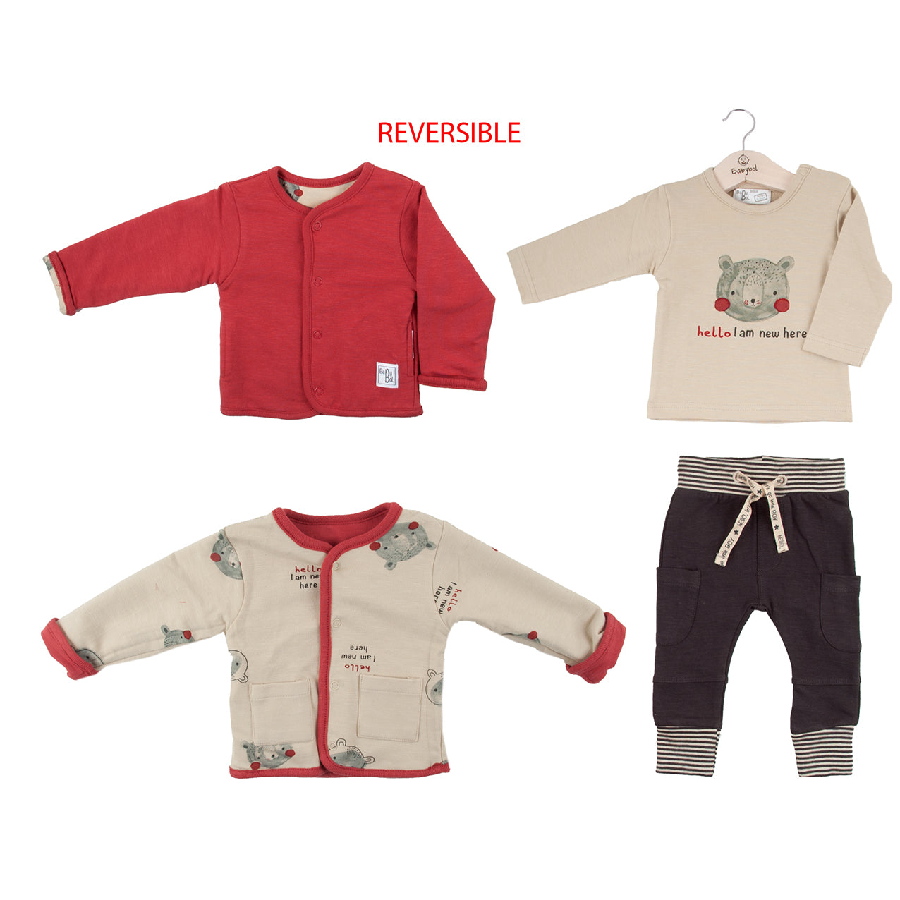 Baby Boy 3-Piece Set with Reversible Jacket - Hello Bear