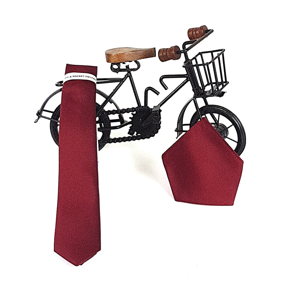 Boys Solid Wine Communion Tie and Matching Pocket Square
