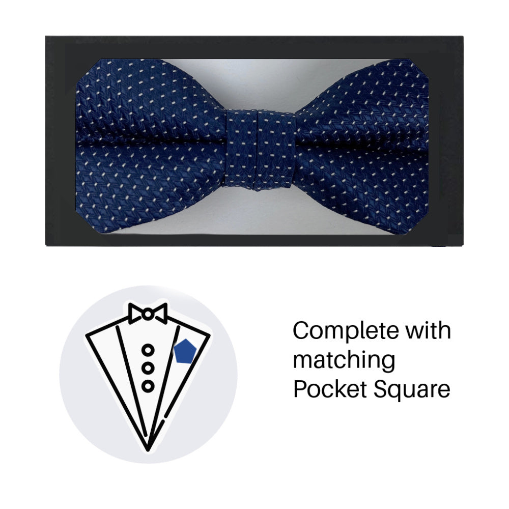 Zazzi Boys Bow Tie & Pocket Square 5240-1 Navy Pin Dot