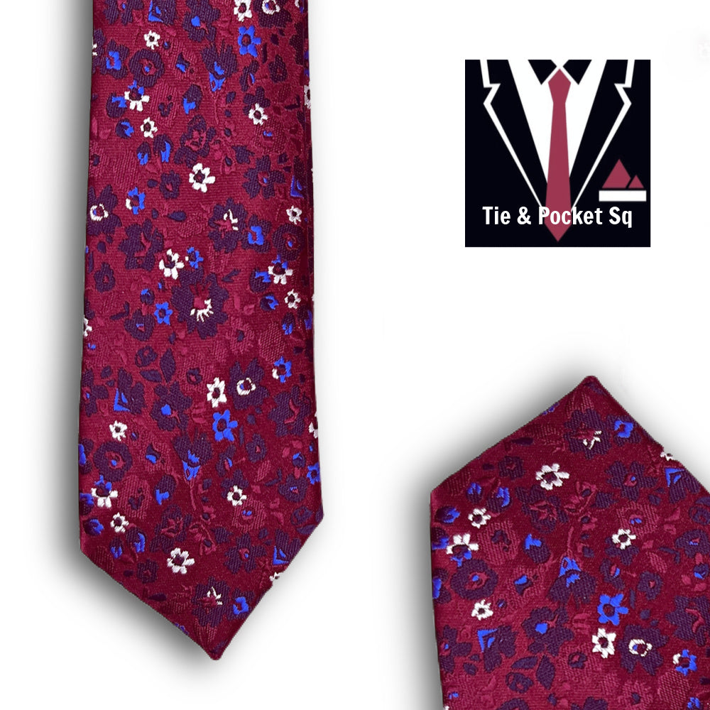Zazzi Boys Floral Wine Tie and Matching Pocket Square 4246-2