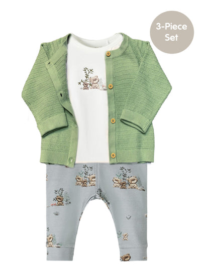 Name It Baby Boy 3-Piece Cardigan Set - Basil Green