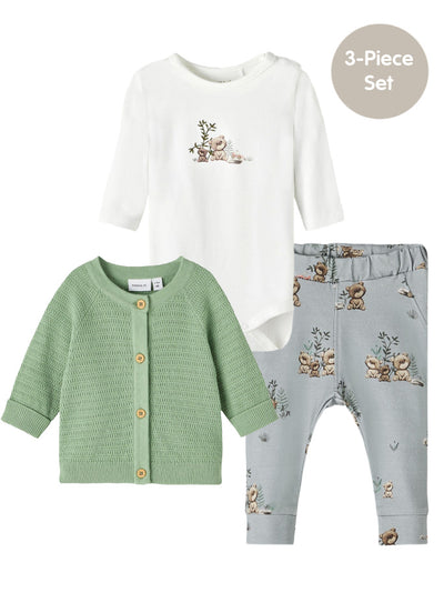 Name It Baby Boy 3-Piece Cardigan Set - Basil Green