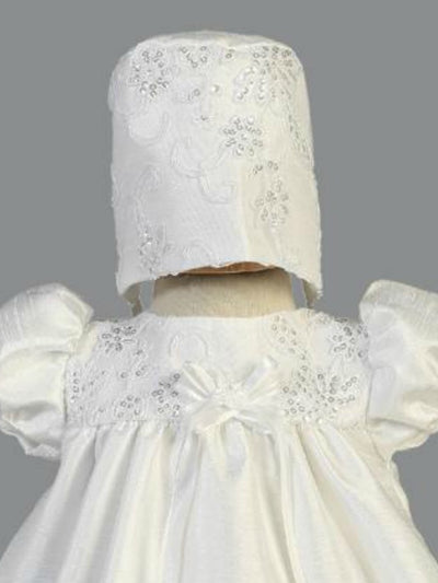Girls Short White Christening Dress With Matching Bonnet