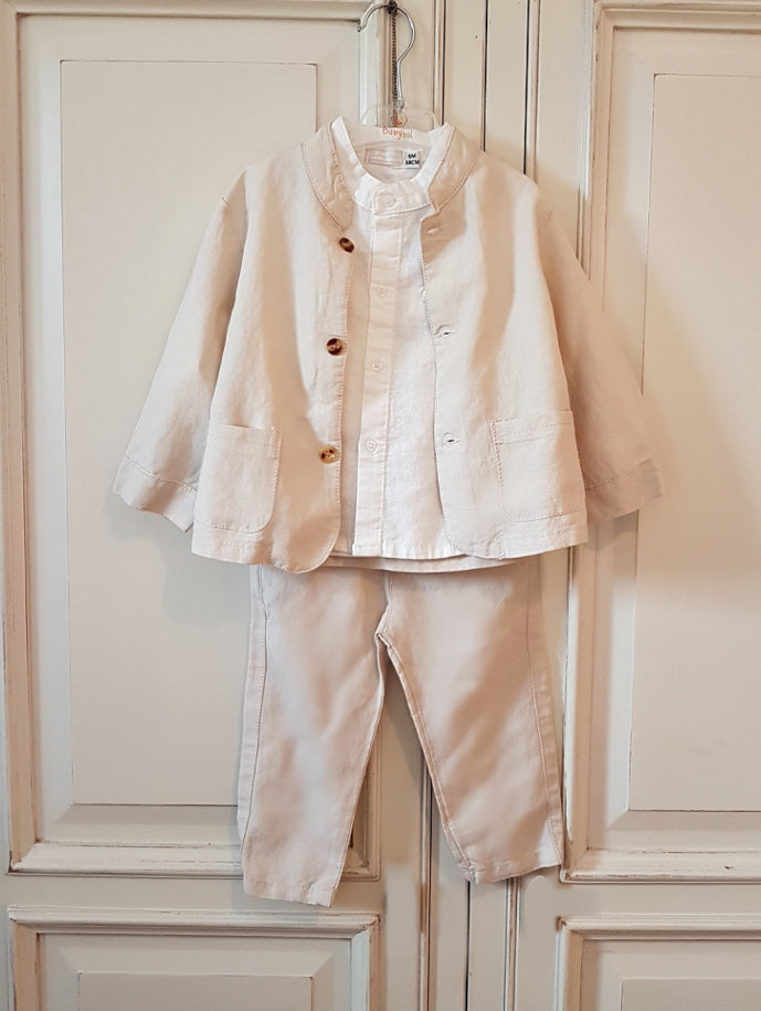 Baby Boy 3-Piece Beige Linen Suit