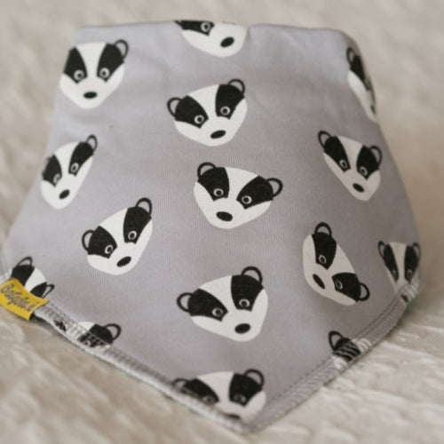 Babyboo Bandana Bib in Grey with Broc the Badger