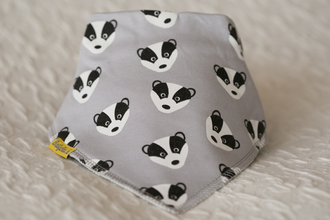 Bandana Bib in Grey with Broc the Badger