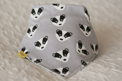 Bandana Bib in Grey with Broc the Badger