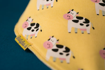 Bandana Bib in Lemon with Bessie The Cow TAG