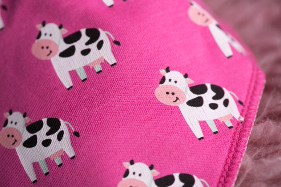 Bandana Bib in Pink with Bessie Cow PRINT
