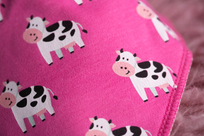 Bandana Bib in Pink with Bessie Cow PRINT