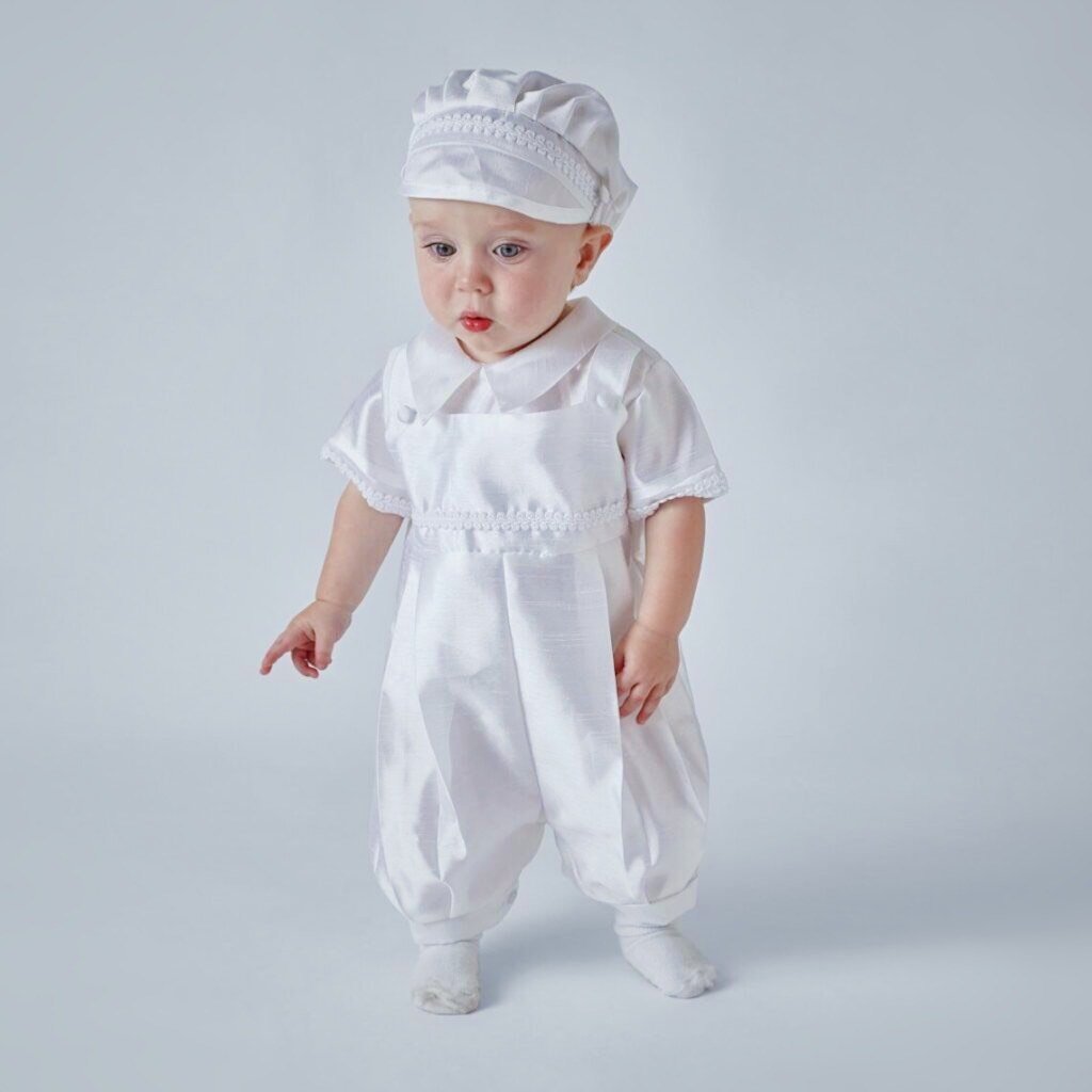 Boy's Christening Romper with Matching Cap - Ben